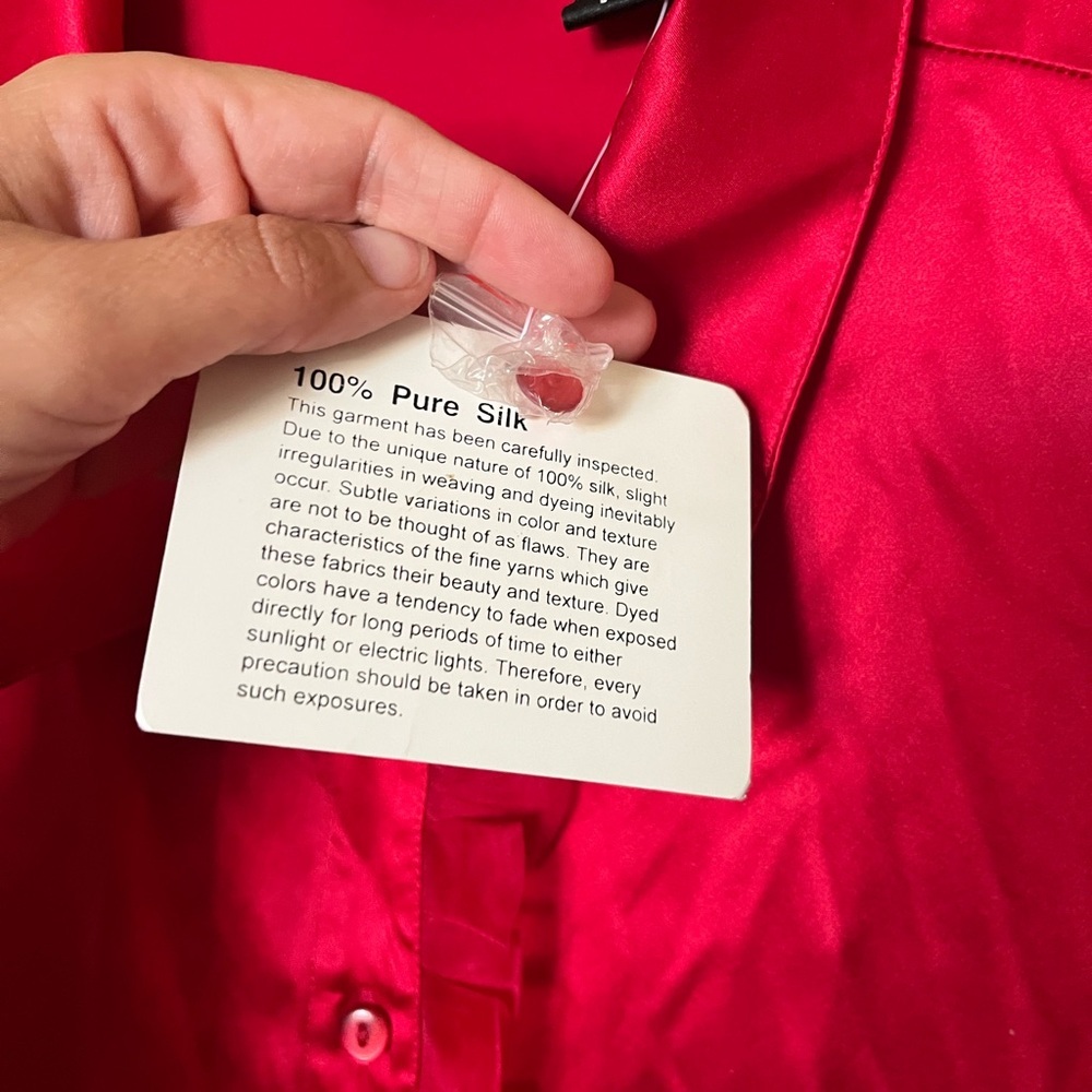 Vintage 1990s Crossing Pointe Red Silk Blouse Size XL Romantic Ruffle Detail - Picture 4 of 7